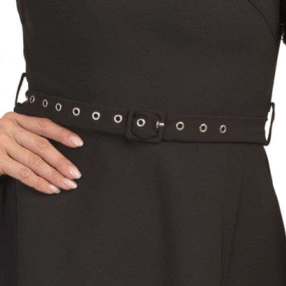 DALIA MACPHEE Short Sleeve Embellished Trim Bow Tie Neck Dress - Picture 4 of 4